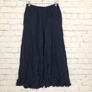 M Square Palazzo Crinkle Wide Leg Pants Size 2 XL Navy Lagenlook Artsy